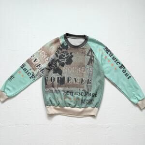 Graphic Music Fest Rose Print Raglan Sweatshirt Multicolor, Size Small